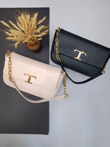 "کیف دوشی زنانه و دخترانه مدل تندیس با طراحی شیک و بند طلایی"